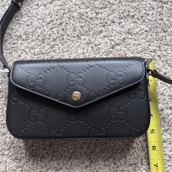 NWT Authentic Gucci Embossed Black Leather GG Mini Crossbody Purse - Picture 10 of 11